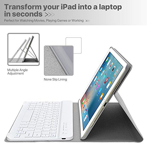 BAIBAO Teclado para iPad 2018, Funda Teclado Inalámbrico para iPad Air 2/1/9.7/2018(6th Gen)/2017 con Teclado Bluetooth Español,Funda para iPad con Teclado Desmontable (Gris)