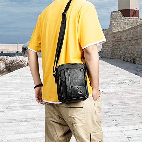 BAIGIO Bolso Bandolera Hombre de Cuero Bolso de Hombro Piel Pequeño Vintage Crossbody Bag Casual (Negro)