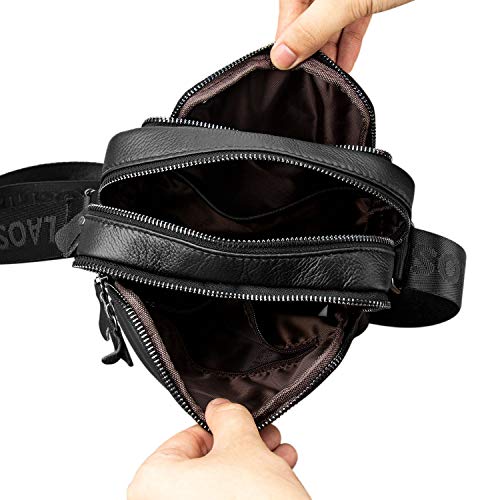 BAIGIO Bolso Bandolera Hombre de Cuero Bolso de Hombro Piel Pequeño Vintage Crossbody Bag Casual (Negro)