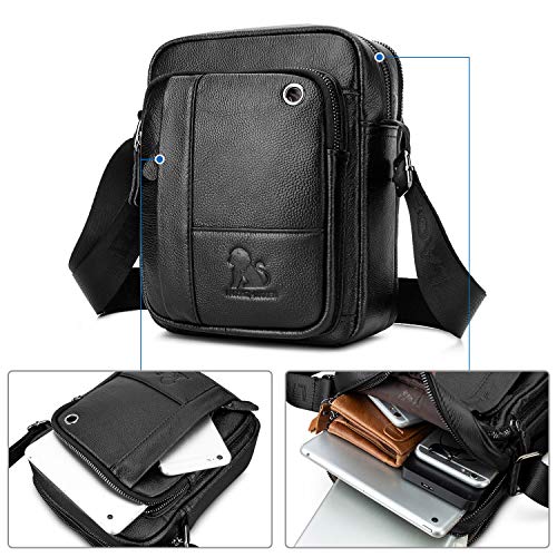 BAIGIO Bolso Bandolera Hombre de Cuero Bolso de Hombro Piel Pequeño Vintage Crossbody Bag Casual (Negro)