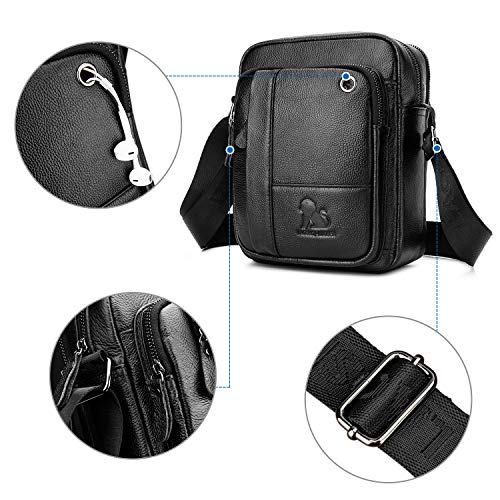 BAIGIO Bolso Bandolera Hombre de Cuero Bolso de Hombro Piel Pequeño Vintage Crossbody Bag Casual (Negro)
