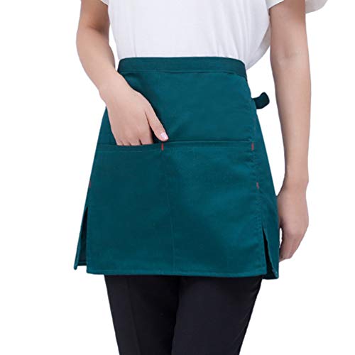 Baijiaye Delantal de Cintura Cocina Camarero Delantal de Corto Mini Delantal con Bolsillos para Mujeres Hombres Cocinero Verde