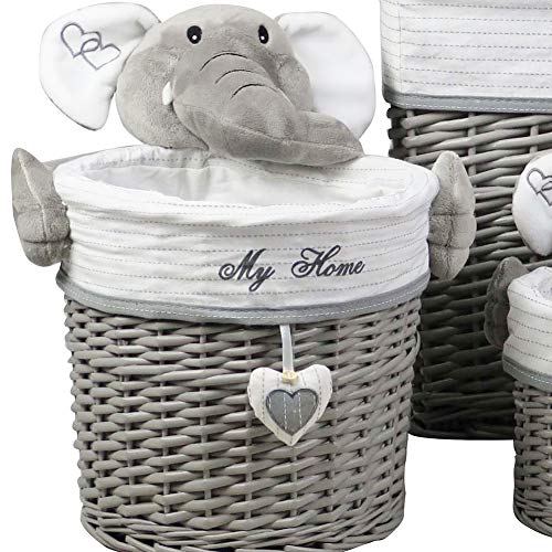 BAKAJI – Juego de 5 cestas de Ropa con Peluche Cesta para la Ropa Sucia Sucia casa cestas Contenedor de Juegos de Mimbre y Tejido Varios tamaños