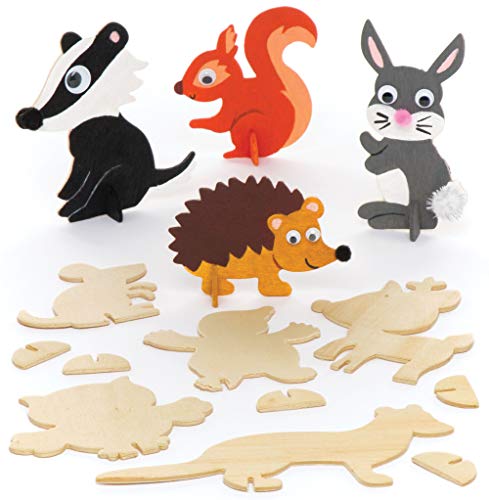 Baker Ross Figuras de animales del bosque de madera (pack de 10) para manualidades infantiles