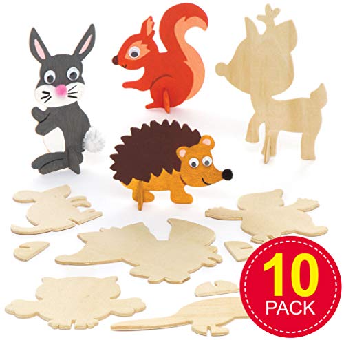 Baker Ross Figuras de animales del bosque de madera (pack de 10) para manualidades infantiles