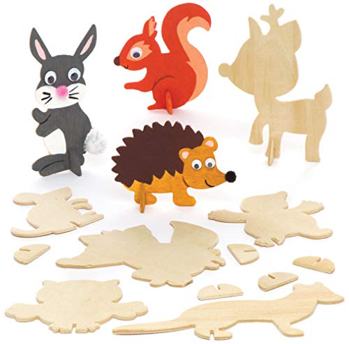 Baker Ross Figuras de animales del bosque de madera (pack de 10) para manualidades infantiles