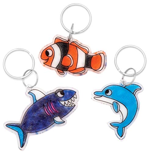 Baker Ross- Llaveros de papel termorretráctil de animales marinos (Pack de 8)- Actividad de manualidades infantiles para decorar