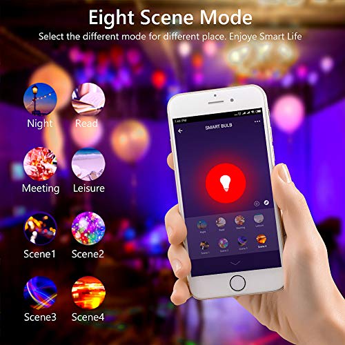 bakibo Bombilla LED Inteligente WiFi Regulable 9W 1000 Lm Lámpara, E27 Multicolor Bombilla Compatible con Alexa, Echo e Google Home, A19 90W Equivalente RGBCW Color Cambio Bombilla, 2 Pcs
