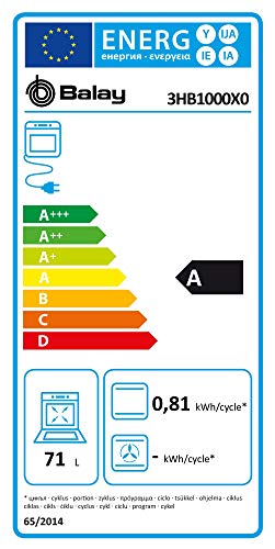 Balay 3HB1000X0 - Horno multifunción, 5 funciones, indicador luminoso, 71 L, 60 cm, Negro/Acero inoxidable
