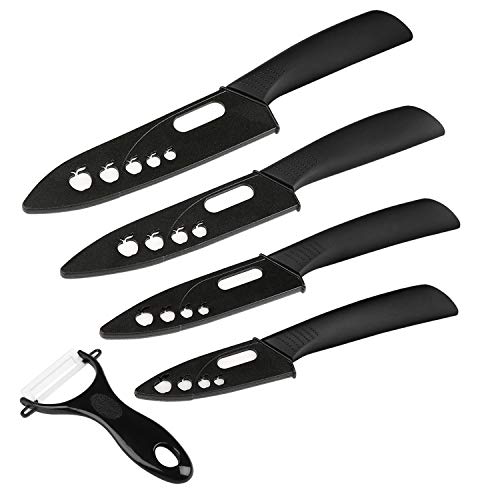 Ballery Cuchillos de Cerámica Set, 4 Piezas Cuchillos de Cocina y 1 Pelador Cerámica, Ideal para hoga (Blanco)