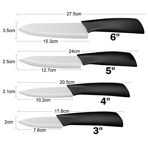 Ballery Cuchillos de Cerámica Set, 4 Piezas Cuchillos de Cocina y 1 Pelador Cerámica, Ideal para hoga (Blanco)