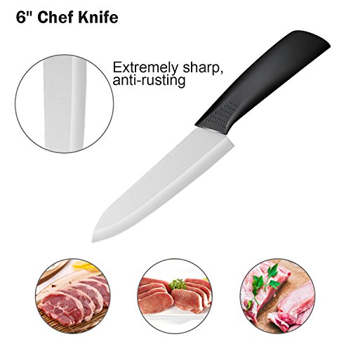 Ballery Cuchillos de Cerámica Set, 4 Piezas Cuchillos de Cocina y 1 Pelador Cerámica, Ideal para hoga (Blanco)