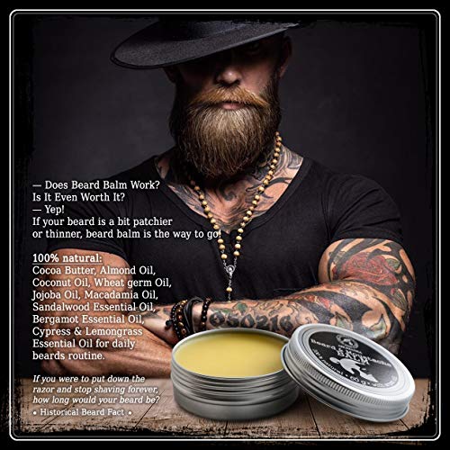 Bálsamo Barba 60g con Natural Aceite de Almendras - Argan - Jojoba - Cacao - Sándalo - Bergamota - Beneficios para la Barba y Bigote - Cuidado de la Piel - Beard Oils