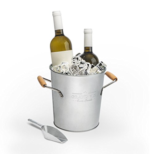 Balvi Enfriador Vino & cubitera Grand Vin Pared Doble con Tapa y Pala Metal galvanizado Doble Pared Pared Interior Extraible Que Permite Mantener el frío Durante más Tiempo