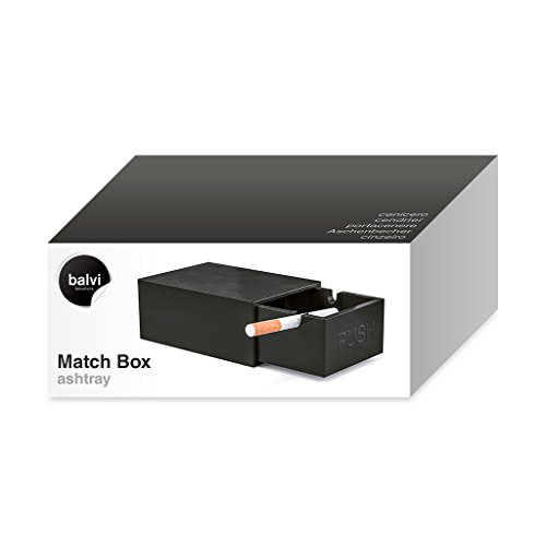 Balvi - Match Box cenicero en Forma de Caja de cerillas. con Tapa, sin Malos olores. Fácil de Lavar. Color Negro. Fabricado en melamina. 