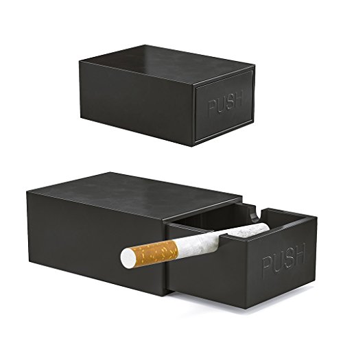Balvi - Match Box cenicero en Forma de Caja de cerillas. con Tapa, sin Malos olores. Fácil de Lavar. Color Negro. Fabricado en melamina. 