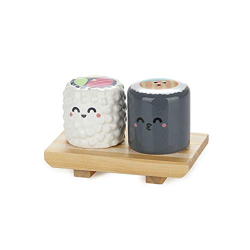 Balvi Set Sal & Pimienta MrWonderful Sushi con Base de Madera Comida Japonesa Cerámica/Madera
