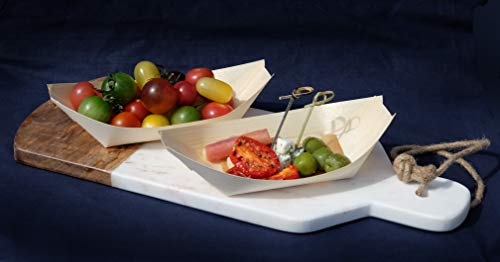 Bamboo Wood Boats Large x50 for party foods, snacks, nibbles, canapÃ© 225X125mm