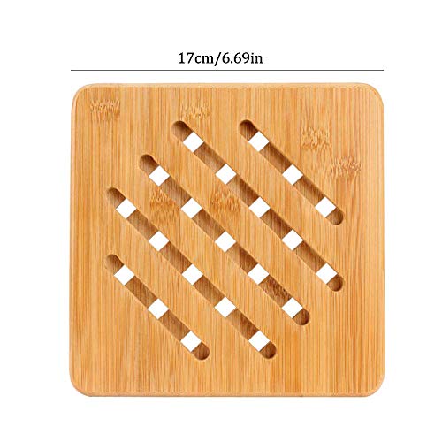 Bambú Natural Salvamantel Aislamiento Térmico Bambú Madera Salvamanteles Almohadillas Calientes Duraderas Salvamanteles para Cocina Casera Restaurante 17 x 17 x 1cm