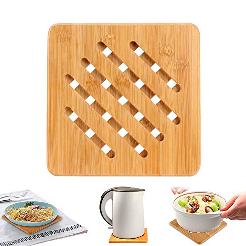 Bambú Natural Salvamantel Aislamiento Térmico Bambú Madera Salvamanteles Almohadillas Calientes Duraderas Salvamanteles para Cocina Casera Restaurante 17 x 17 x 1cm