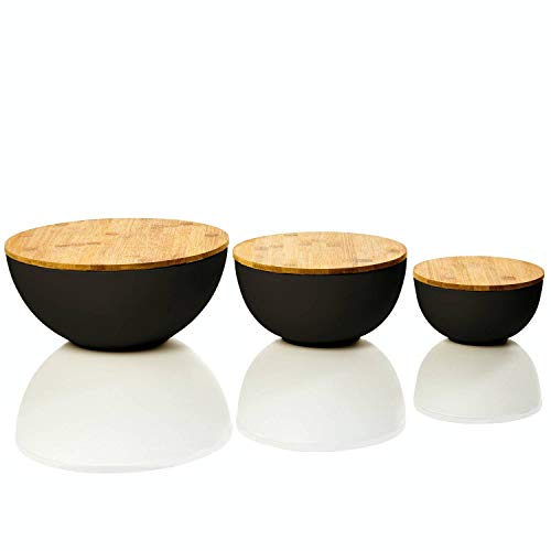 bambuswald© Ensaladera con tapa de bambú ǀ Vajilla sostenible hecho de fibra bambú - capacidad de 0.9 L - colorido | Cuenco multiuso para la cocina - perfecto para preparar y servir ensalada