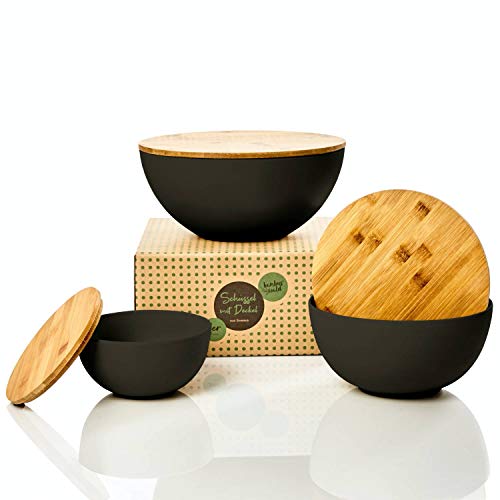 bambuswald© Ensaladera con tapa de bambú ǀ Vajilla sostenible hecho de fibra bambú - capacidad de 0.9 L - colorido | Cuenco multiuso para la cocina - perfecto para preparar y servir ensalada
