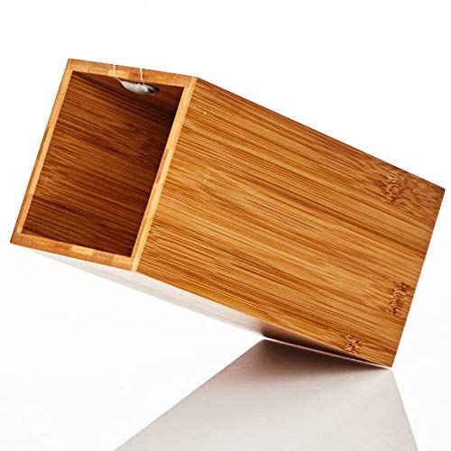 bambuswald© Soporte para utensilios ǀ Caja de bambú - rústico y natural - 12 x 12 x 23 cm ǀ Bloque universal: Cajón para utensilios de cocina - Jarrón decorativo - Porta botellas de vino