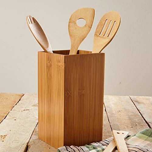 bambuswald© Soporte para utensilios ǀ Caja de bambú - rústico y natural - 12 x 12 x 23 cm ǀ Bloque universal: Cajón para utensilios de cocina - Jarrón decorativo - Porta botellas de vino