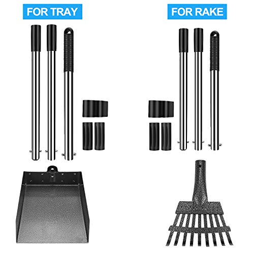 Bamda Juego de Metal Bandeja y Rastrillo para Caca de Mascotas con Mango Ergonómico Extra Largo Ajustable, Incluido - Pala