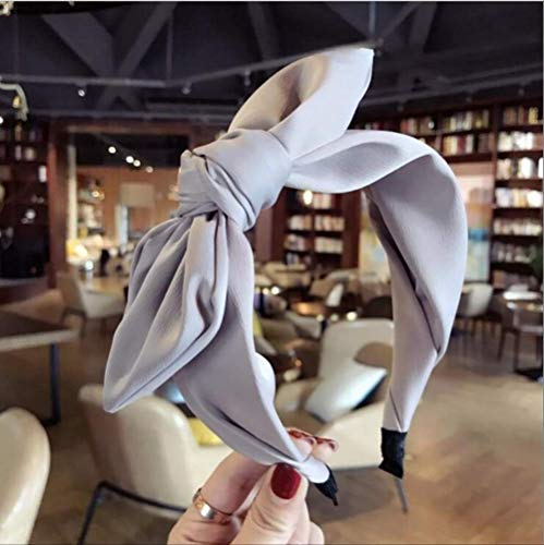 Banda para el cabello de color sólido Diadema para adultos Accesorios para el cabello para mujer Arco grande Bobinado lateral ancho Tela dulce 2 piezas diadema   gris