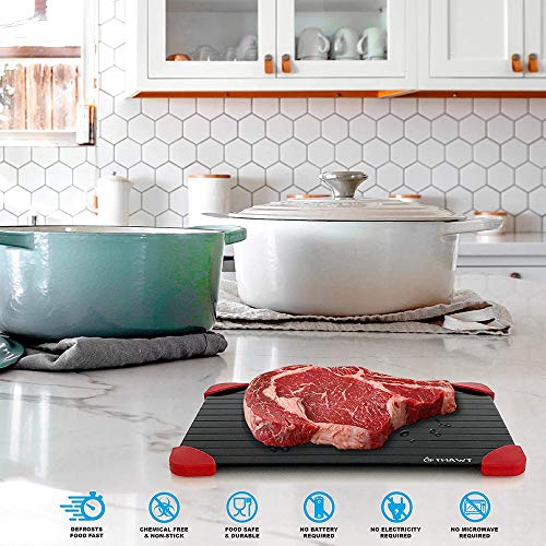 Bandeja de descongelación grande con silicona Descongelación rápida Alimentos congelados Rápido, sin microondas, más seguro, más rápido, natural, ecológico para descongelar carne, pollo, bistec