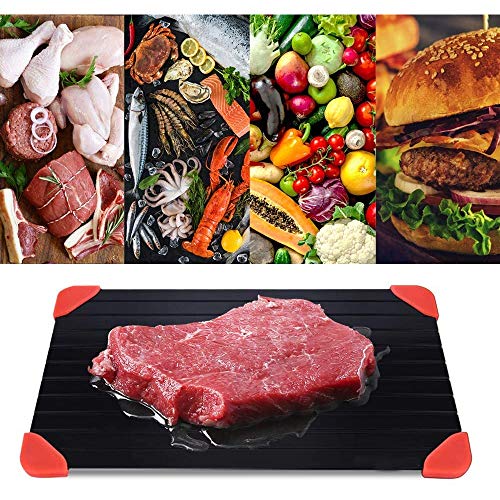 Bandeja de descongelación grande con silicona Descongelación rápida Alimentos congelados Rápido, sin microondas, más seguro, más rápido, natural, ecológico para descongelar carne, pollo, bistec
