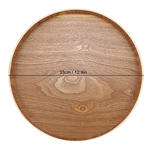 Bandeja de madera para servir plato redondo para set de té frutas dulces comida decoración del hogar (33 cm)