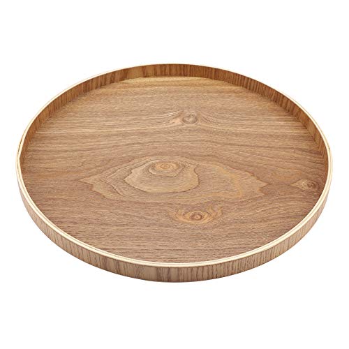 Bandeja de madera para servir plato redondo para set de té frutas dulces comida decoración del hogar (33 cm)