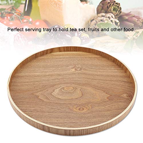 Bandeja de madera para servir plato redondo para set de té frutas dulces comida decoración del hogar (33 cm)