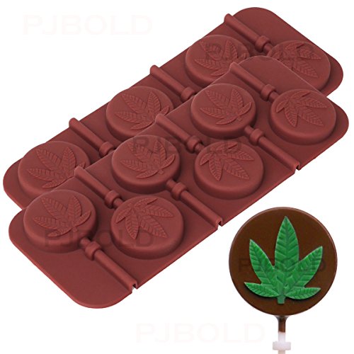 Bandeja de moldes para caramelos y piruletas con forma de hoja de marihuana. Juego de 2 unidades.