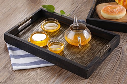 Bandeja de servir de madera hecha a mano (3 piezas, varios tamaños) - Bandeja de bambú para decoración con mango y superficie antideslizante - Ideal para platos de comida, vasos o cuencos de cereales