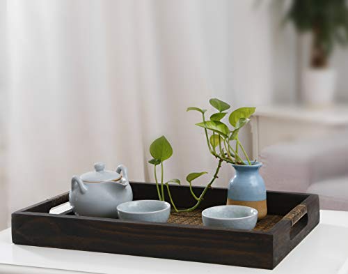 Bandeja de servir de madera hecha a mano (3 piezas, varios tamaños) - Bandeja de bambú para decoración con mango y superficie antideslizante - Ideal para platos de comida, vasos o cuencos de cereales