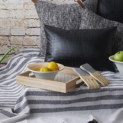 Bandeja Madera Servir MDF Chapado Pawlonia Color Blanco Negro Natural Cuadrada - Estilo Nórdico con Estampado Étnico Retro Vintage Modelo Oslo 30 * 30 * 5cm.
