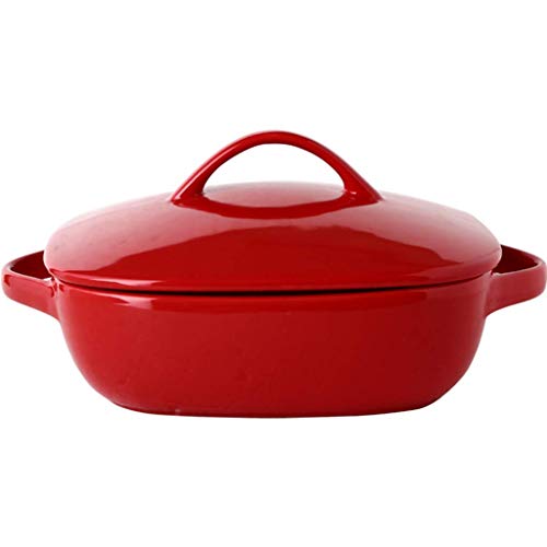 Bandeja para hornear de cerámica para el hogar Tazón de cerámica de doble oreja con tapa Tazón grande para sopa Tazón para fideos Plato grande para el hogar Tazón para pasta Tazón para comer comi