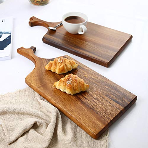 Bandeja para Servir Tabla De Queso De 15.7 Pulgadas con Asa, Tabla De Croissant De Pan De Madera De Acacia Tabla De Cortar Larga para Plato De Aperitivos De Charcutería De Cocina,A