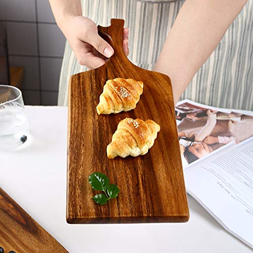 Bandeja para Servir Tabla De Queso De 15.7 Pulgadas con Asa, Tabla De Croissant De Pan De Madera De Acacia Tabla De Cortar Larga para Plato De Aperitivos De Charcutería De Cocina,A