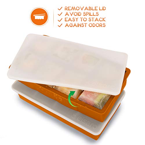 Bandejas de hielo de silicona con tapas, molde de hielo de gran tamaño, fácil de quitar y sin BPA para alimentos para bebés, whisky, cócteles, juego de 2, Naranja