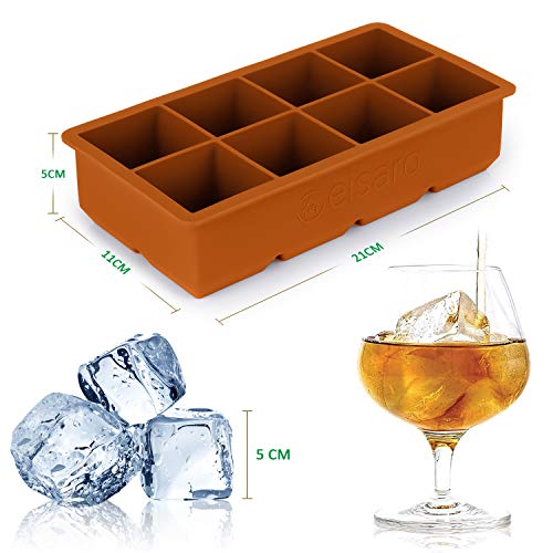 Bandejas de hielo de silicona con tapas, molde de hielo de gran tamaño, fácil de quitar y sin BPA para alimentos para bebés, whisky, cócteles, juego de 2, Naranja