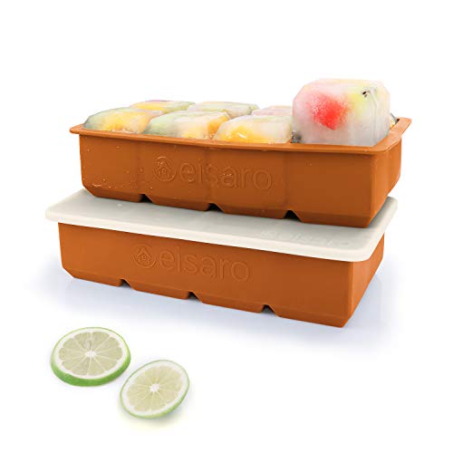 Bandejas de hielo de silicona con tapas, molde de hielo de gran tamaño, fácil de quitar y sin BPA para alimentos para bebés, whisky, cócteles, juego de 2, Naranja