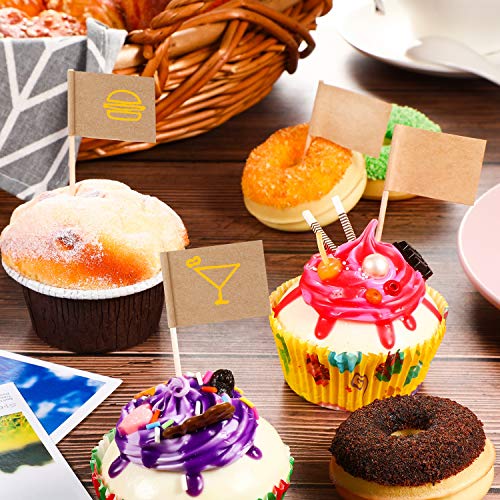 Banderas de palillos de dientes en blanco, papel kraft, bandera de cóctel, palillos de frutas para decoración de cupcakes, suministros de comida para pasteles