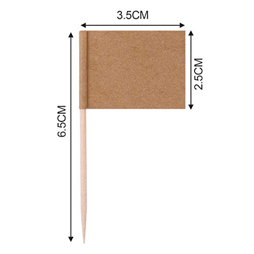 Banderas de palillos de dientes en blanco, papel kraft, bandera de cóctel, palillos de frutas para decoración de cupcakes, suministros de comida para pasteles