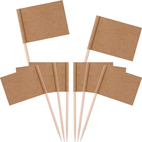 Banderas de palillos de dientes en blanco, papel kraft, bandera de cóctel, palillos de frutas para decoración de cupcakes, suministros de comida para pasteles