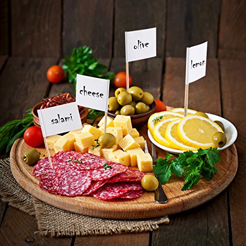 Banderas en Blanco con Palillos de Dientes Marcador de Queso Banderas Blancas de Etiquetas de Marcar para Pastel de Fiesta Comida Plato de Queso Aperitivos(100)