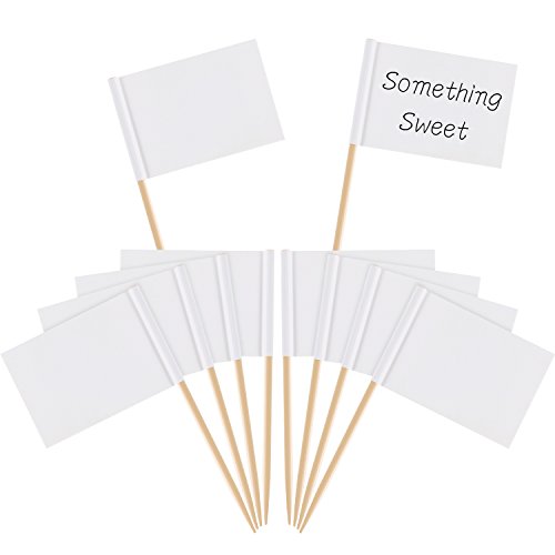 Banderas en Blanco con Palillos de Dientes Marcador de Queso Banderas Blancas de Etiquetas de Marcar para Pastel de Fiesta Comida Plato de Queso Aperitivos(100)